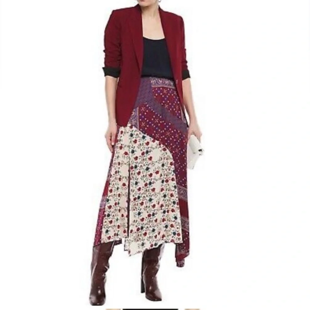 Sandro Paris Dua Asymmetric Patchwork Maxi Skirt Small‎ - Picture 2 of 14